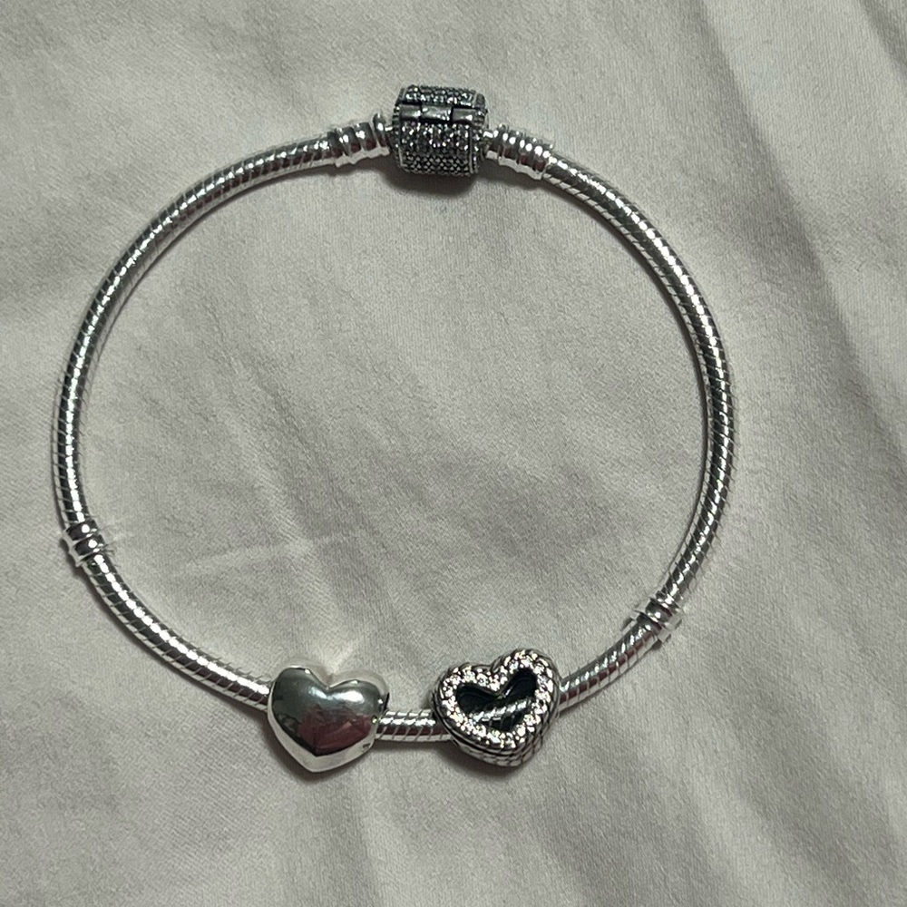 Elegant Silver Women's Bracelet With Two Heart Charms